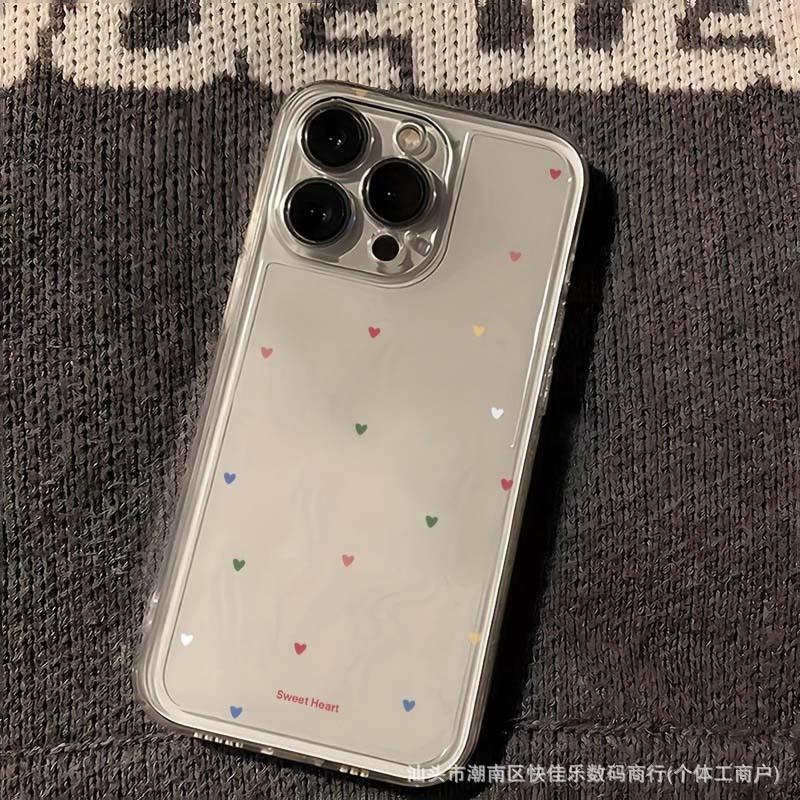 The full-screen little heart is suitable for iPhone 11/12/13/14/15/16 Pro Max transparent TPU phone cases