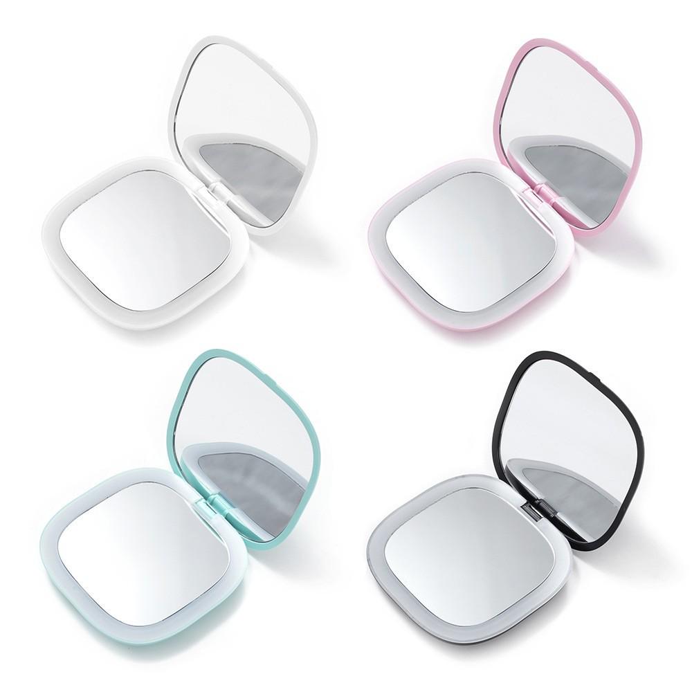 Illuminated LED Folding Makeup Mirror - Portable, Handheld, Square Design for Girls' Dormitory.