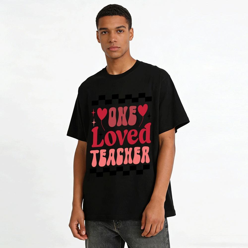 One Loved Teacher Retro Style Casual Teacher Apparel Pure cotton T-shirt