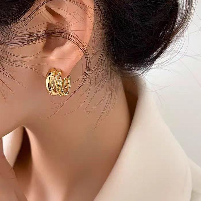 Korean Double-Layer Loop Earrings, Simple And Versatile Earrings, Niche Design Sense, High-End Earrings, Women