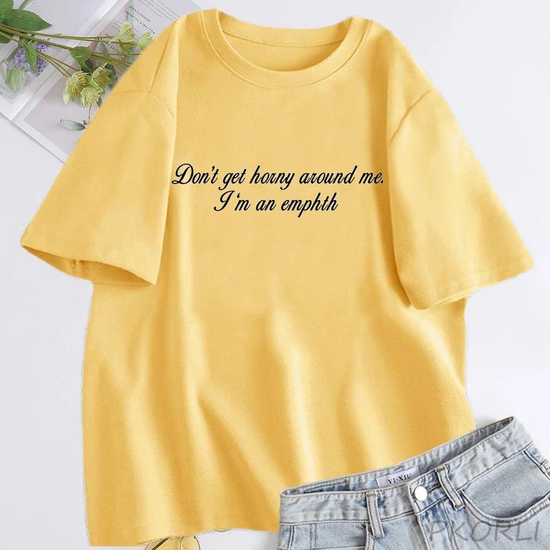 

Не возбуждайся рядом со мной, я эмпат. Женская уличная облегающая футболка с забавным принтом, эстетичная и милая. Женская одежда 4XL