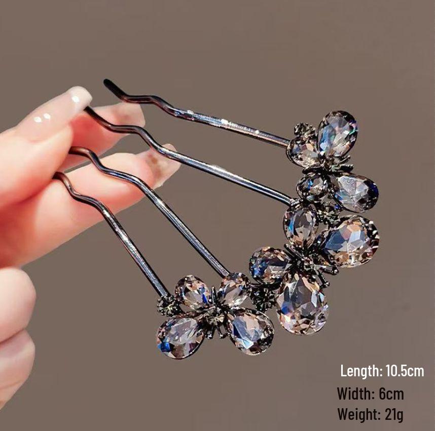 Épingle à cheveux vintage en forme de U avec pompon paon pour femmes - Épingle à chignon nacrée pour Cheongsam et Hanfu