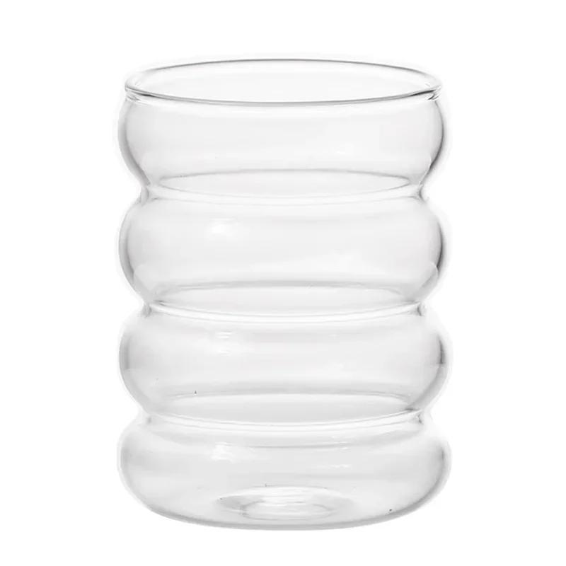 350ml Four Circle Glass Cup Transparent Heat-resistant Coffee Cup Leisure Household Brekfase Juice Milk Water Cups Beer Glass