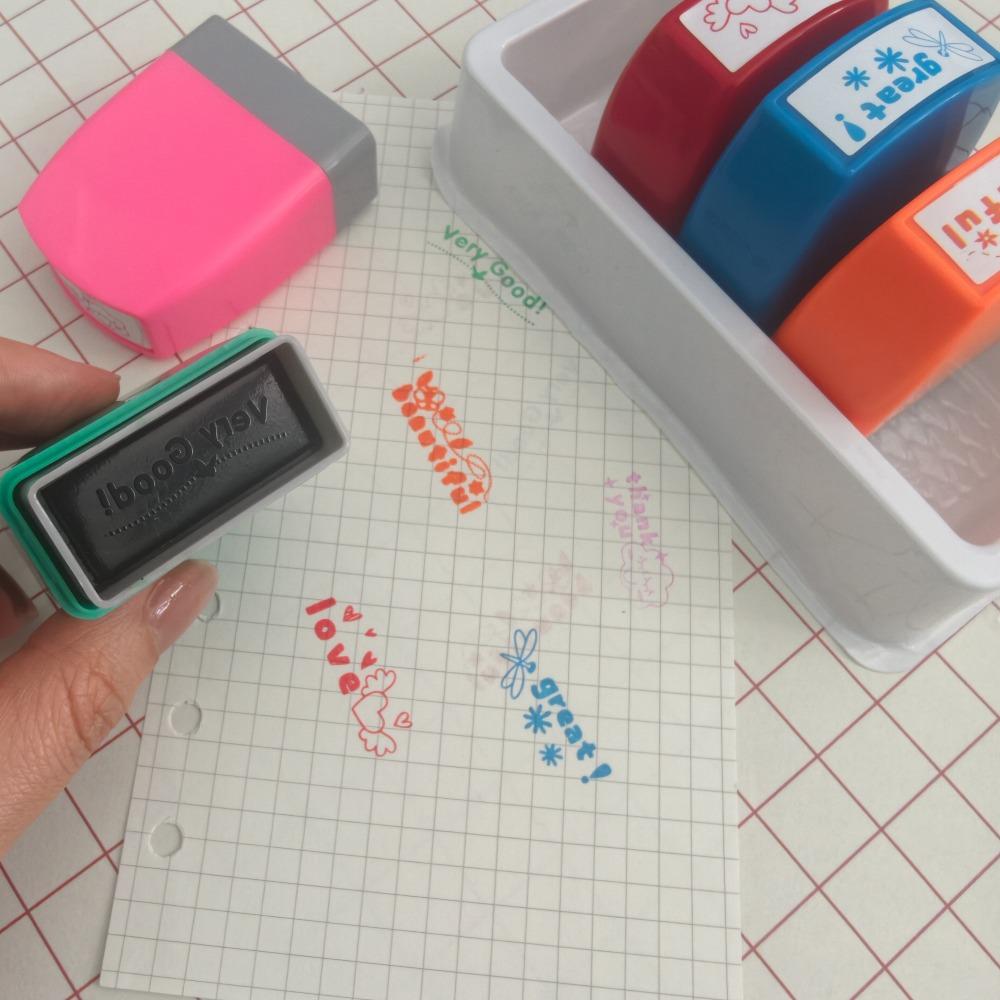 Fromthenon Teacher Motivational Praise Stamps 5pcs Cute Self-Inking Stamps Set Planner Journal School Office Stationery Supplies