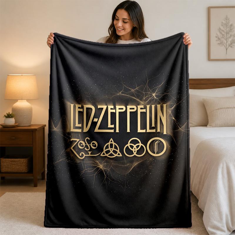 Coperta in Flanella con Stampa Led Zeppelin Morbida e Leggera Coperta Plaid in Peluche per Letto Divano Uso Domestico