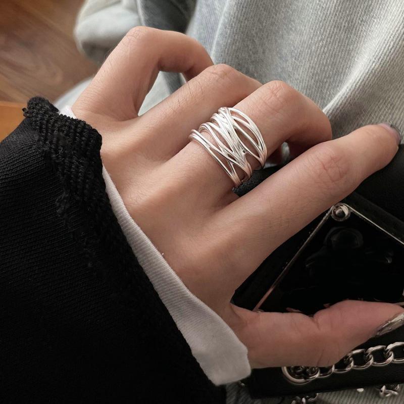 925 Silver Rings INS Fashion Hip Hop Vintage Couples Adjustable Jewelry Hollow Lines Punk Thai Silver Party