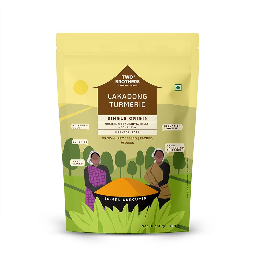 

Two Brothers Organic Farms Lakadong Turmeric Powder (150g) | Single Origin | High Curcumin (10-12%) | Hand-Harvested & Sun-Dried | Rich Aroma & D