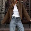 Women Vintage Lapel Zipper Cropped Jacket Casual Loose Long Sleeve Short Outerwear Streetwear Coat