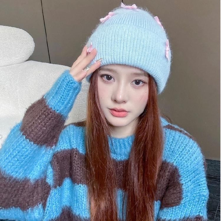 Handmade Winter Beanie Hat with Bowknot Decor Hat Adult Skiing Shopping Hat