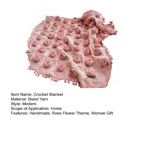 Yousheng DIY Crochet Rose Flower Blanket Kit Handmade Yarn Knitting Floral Throw Blanket Mother's Day Valentines Day Birthday Women Beginner Gift