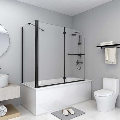 Vidaxl Double Foldable Bathtub Screen, Esg, 120X68X130 Cm, Black