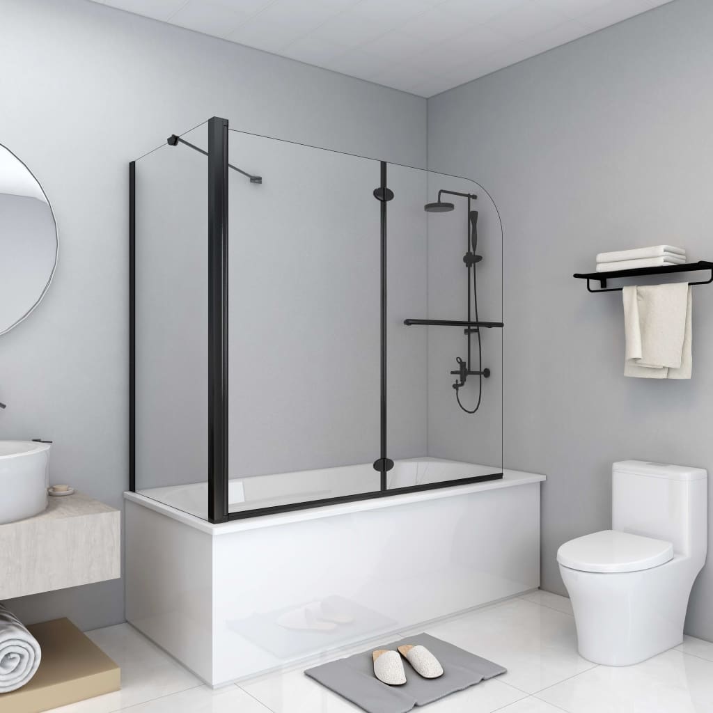 Vidaxl Paravento Duplamente Dobrável Para Banheira, Esg, 120X68X130 Cm, Preto