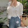 Summer Loose Single Breasted Striped Short Sleeved Sunscreen Hooded Light Blue Shirt Jacket for Women