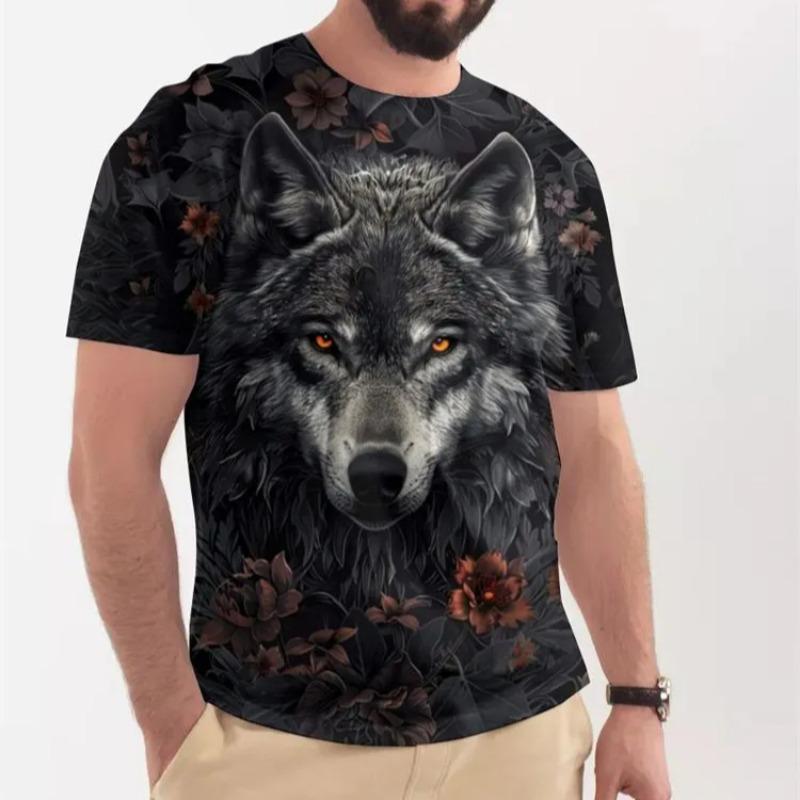Wolf T Shirt for Mens Animal Print Short Sleeve Top 3D Casual Street Man's T-shirt Oversized Tee Shirt Men Vintage Clothing Shirt