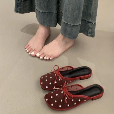 Summer Women's Lace Mules Slippers Fashion Shallow Slip On Dress Slides Casual Dress Street Style Shoes