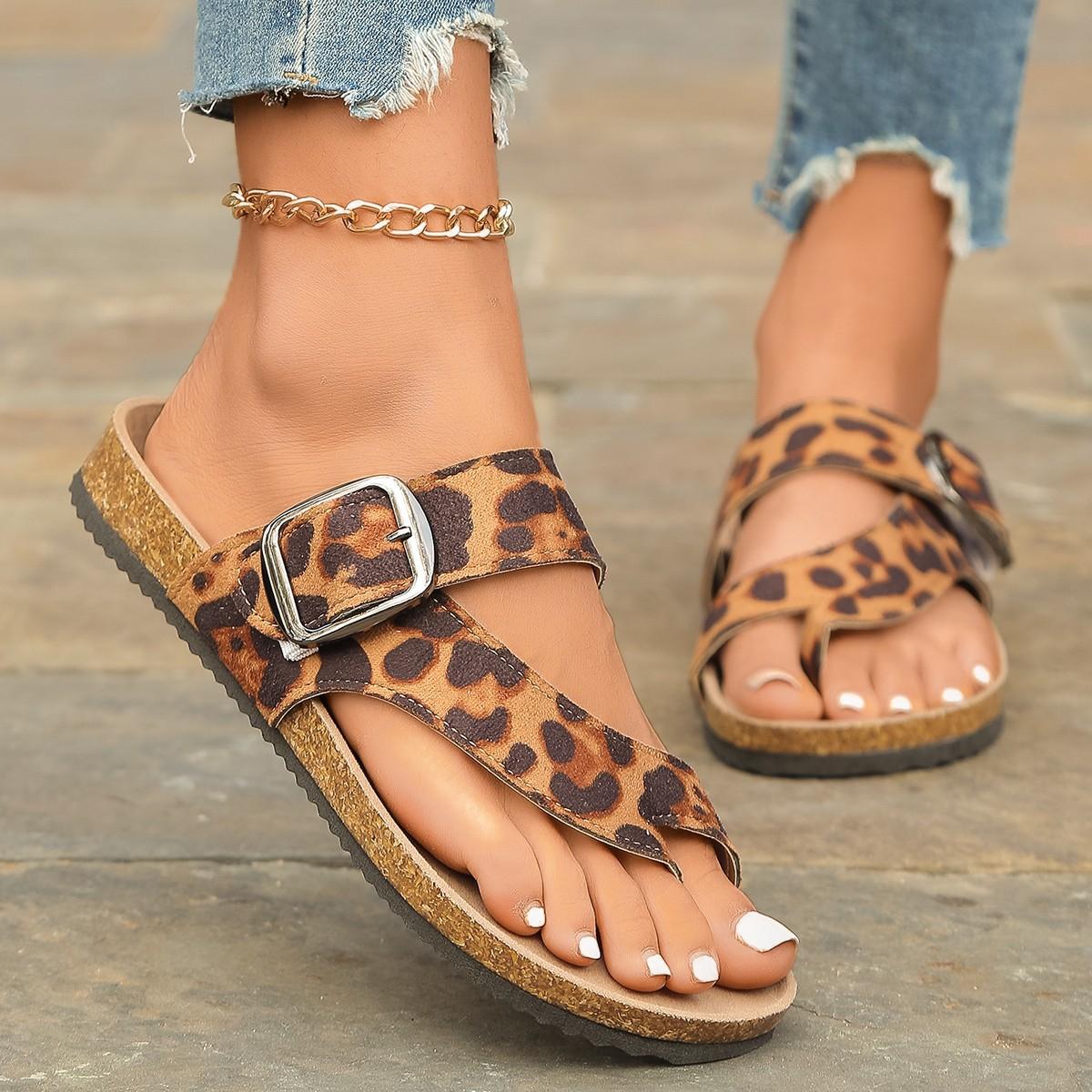 

Fashion Summer Fashionable versatile Shoes Peep Toe Sandals Leopard Platform Sandals Ladies Thick Sole casual comfortable Flip-flop 43 цветной печати леопарда