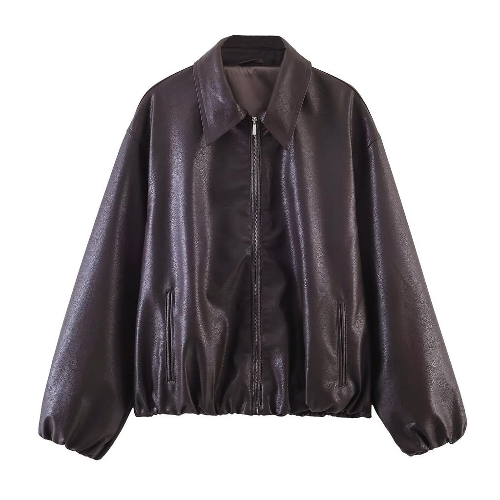 European and American style French women's clothing fashion versatile temperament casual design sense two-color jacket leat