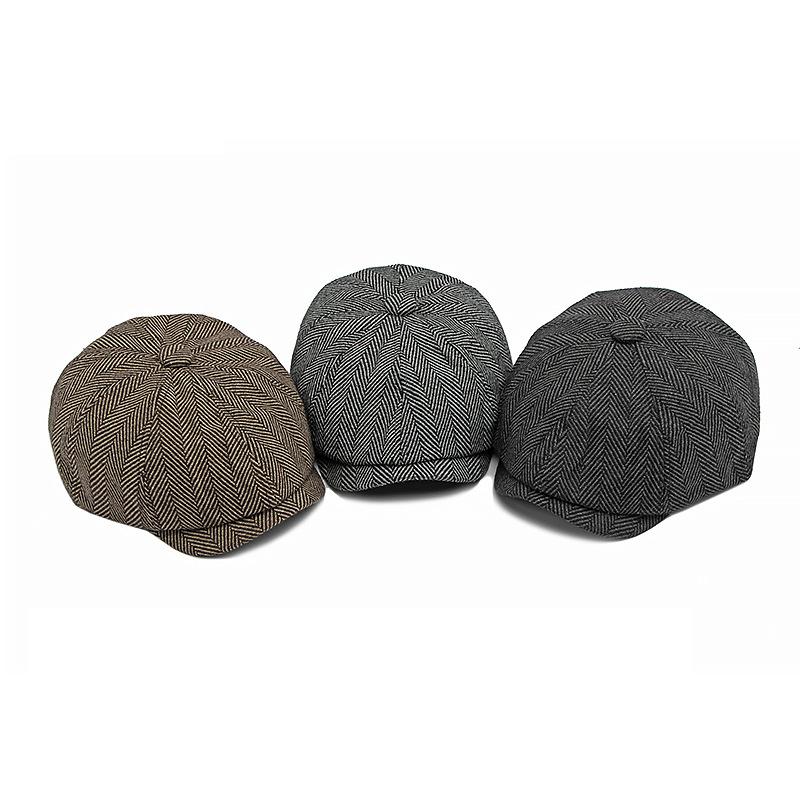 Four Seasons Striped Men Octagonal Hat Autumn Painter Hat British Newsboy Hat Male
