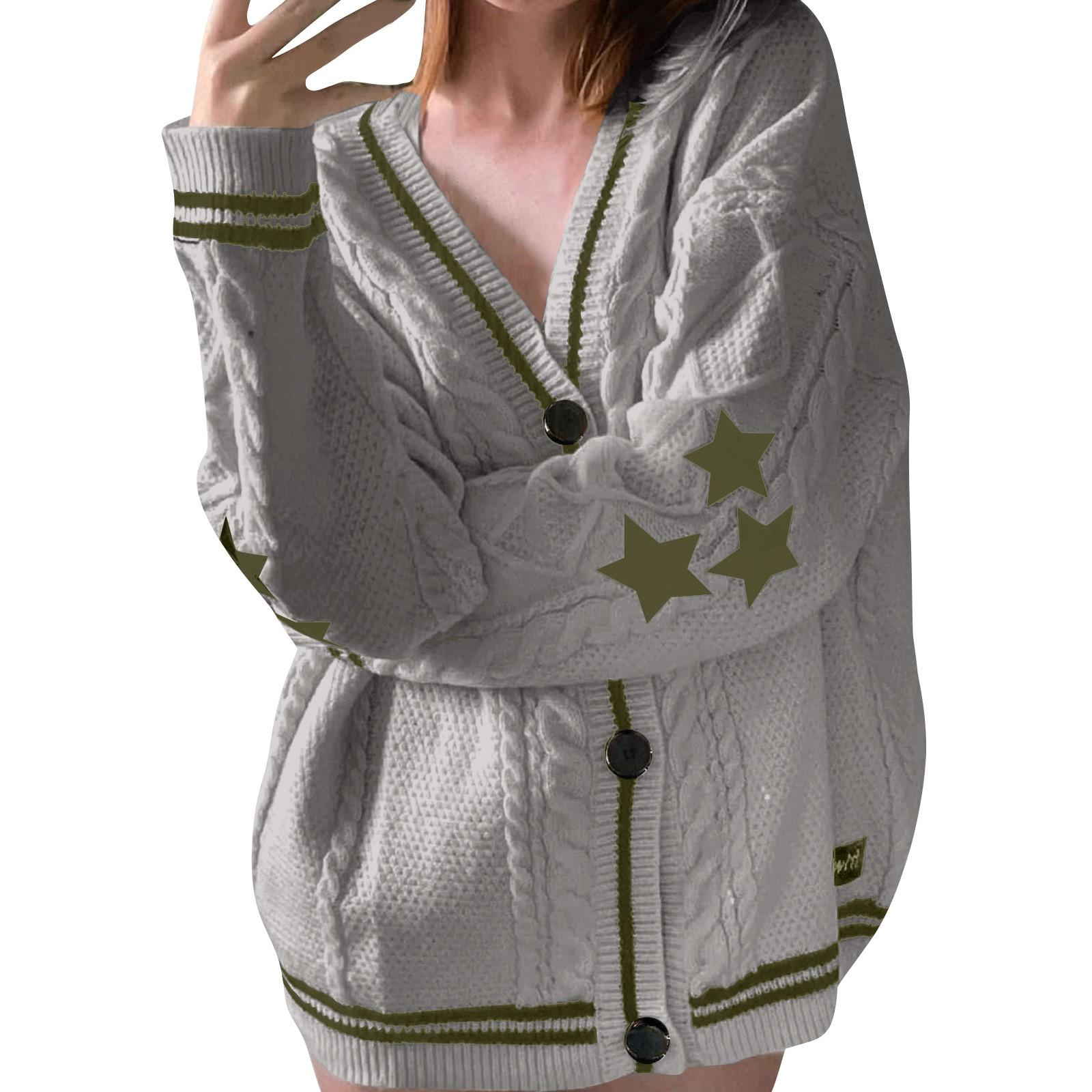 

Women s Long Sleeve Cable Knit Sweater Open Front Cardigan Button Loose Womens Outerwear L