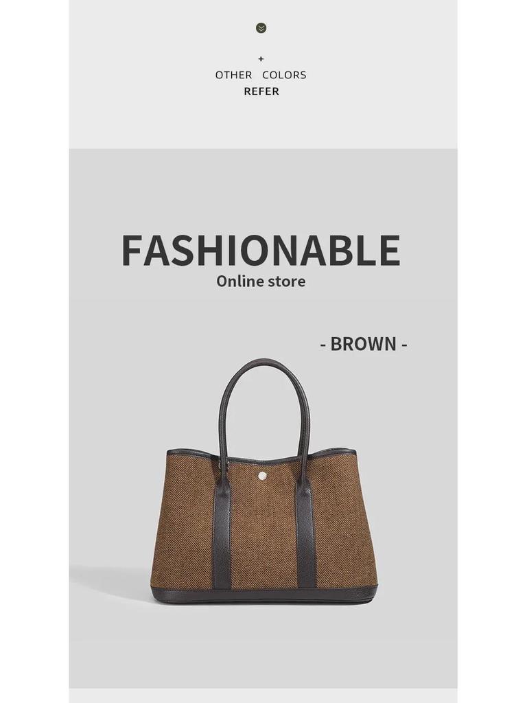 2025 Autumn/Winter Contrast Color Leather Handbag - Large Capacity Wool & Microfiber Shoulder/Crossbody Tote for Women