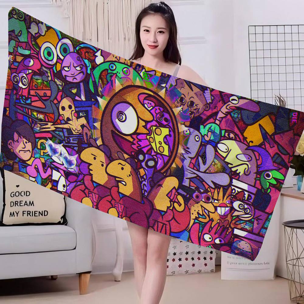 

S-Smiling Friends Cartoon Anime Beach Swimming Towel Soft Absorbent Washcloth Children s Gifts For Kids Travel Camping Gym W30*H60(CM)