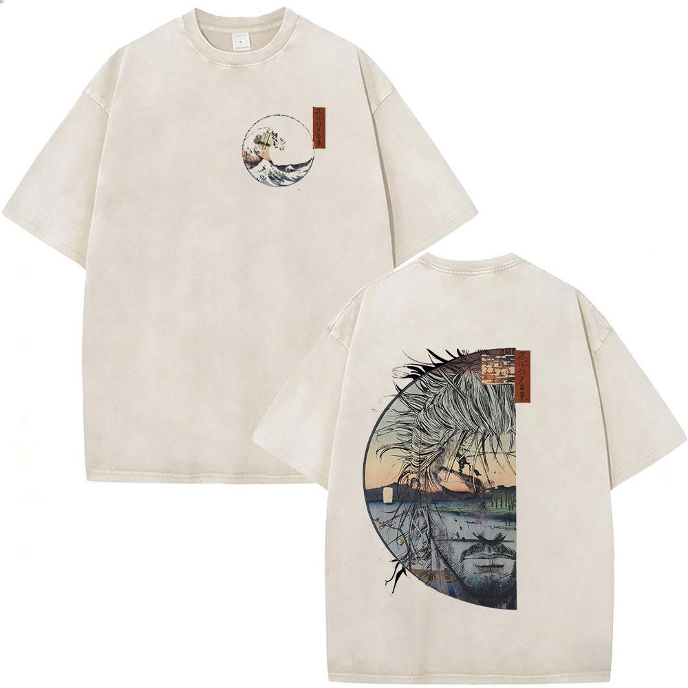Japanese Anime Vagabond Miyamoto Musashi Samurai Vintage Washed T-shirts Men Women Clothing Fashion Casual Short Sleeve T Shirts S разноцветный