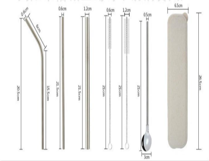 NEW Drinking Straw Stainless Steel Straw Set Straw Spoon with Brushes Box