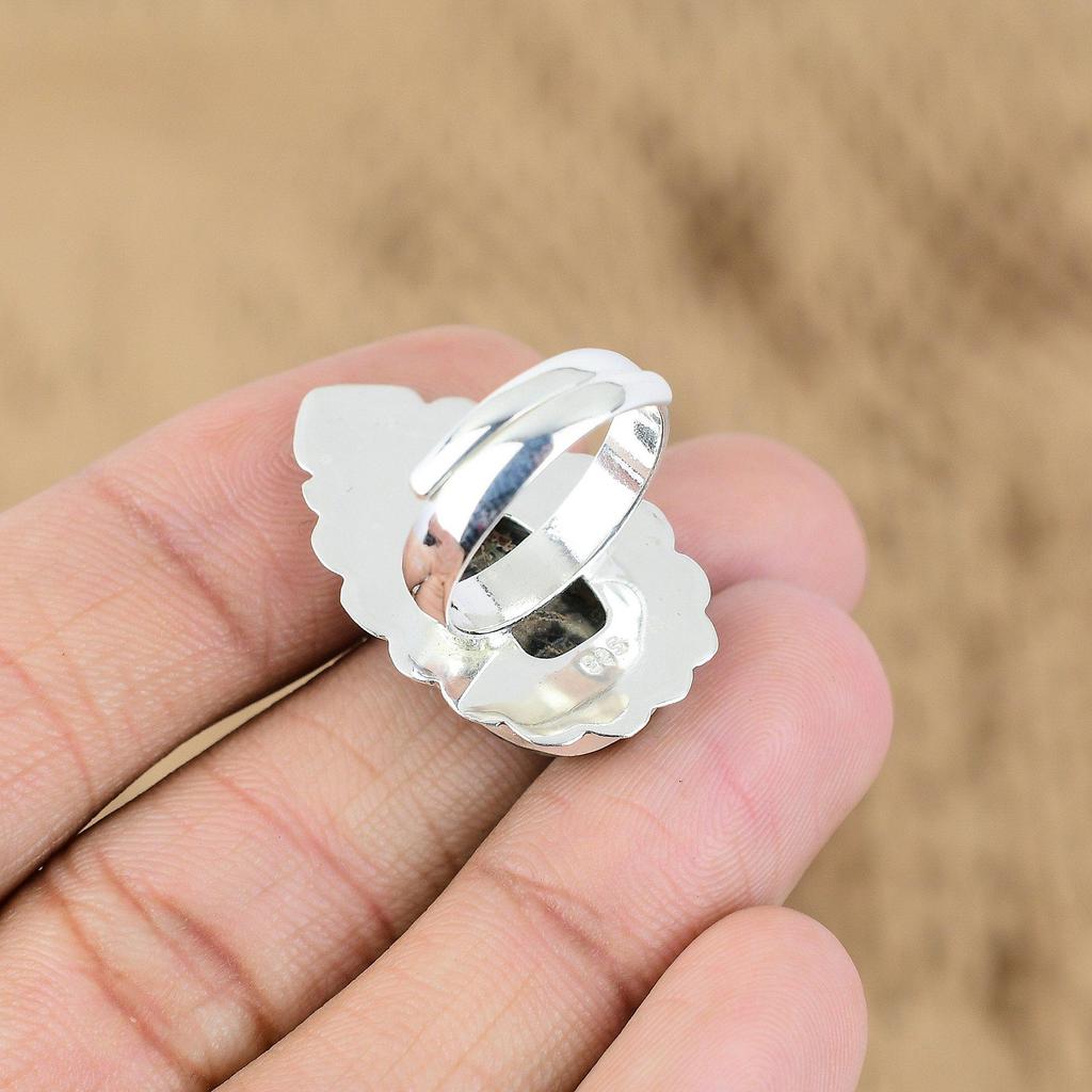 Radiant Natural Leopardskin Jasper Sterling Silver Mother Promise Ring Jewelry