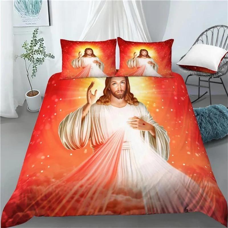 3D Jesus Duvet Cover Set Christian Sacred Jesus Polyester Bedding Set Cross Comforter Cover Suitable For Christian Jesus King