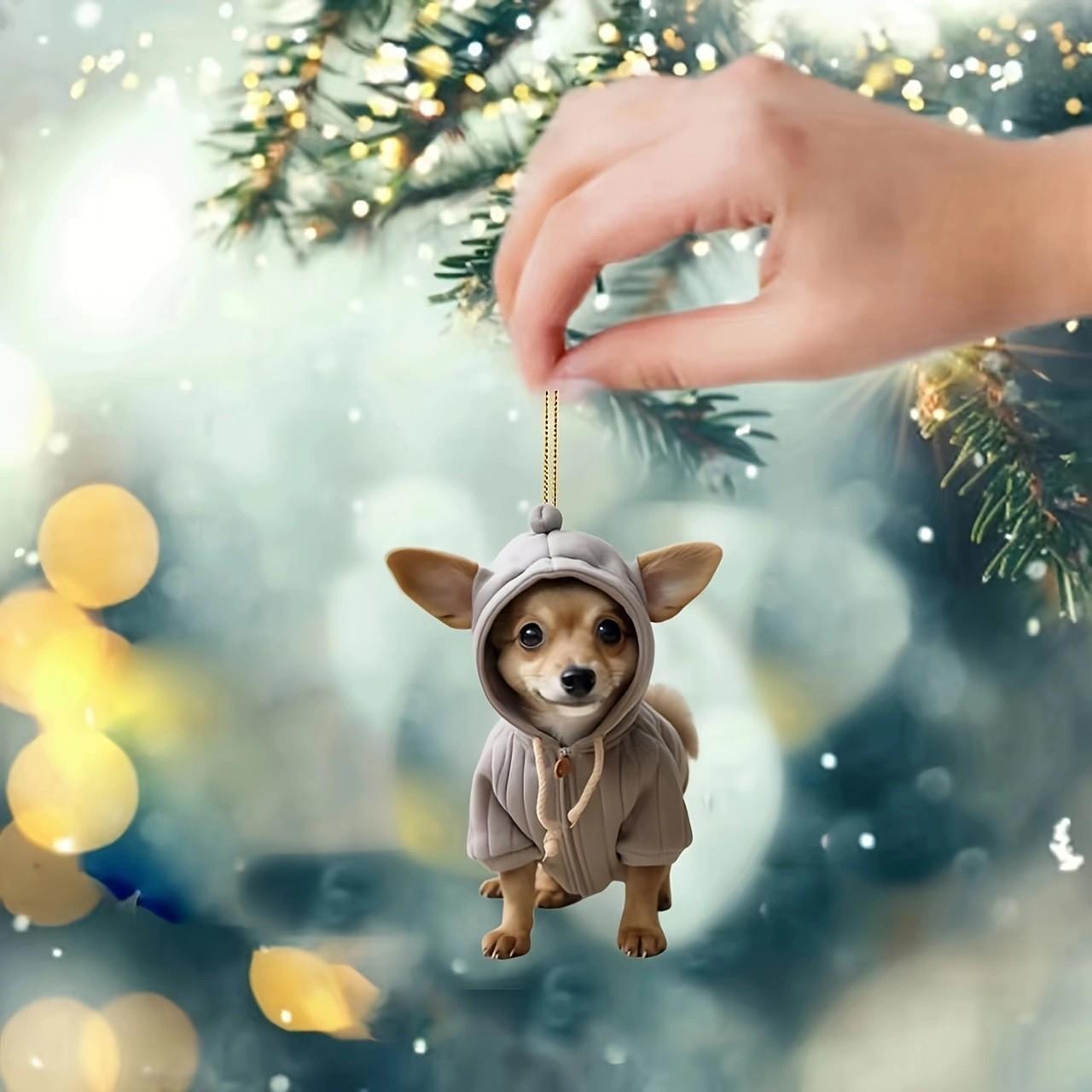 

Персоналізовані різдвяні прикраси для чихуахуа, Прикраси на ялинку, Унікальні для любителів та власників собак, Індивідуальні акрилові 2D пласкі фігурки для декору ялинки