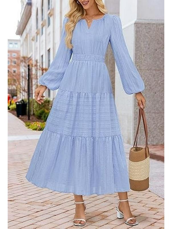 

Многослойное платье с V-образным вырезом, подчеркивающее талию, с пышными рукавами и оборчатой юбкой XL