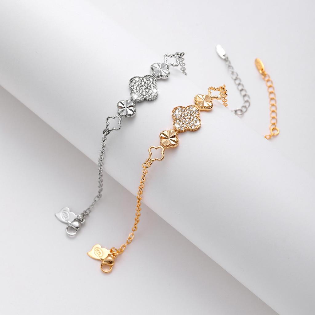 Four-leaf Clover Bracelet Copper Set with Zircon Fashionable Women's Bracelet