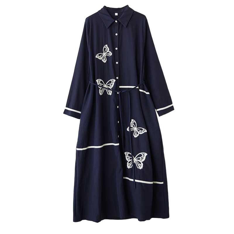 Spring New Loose Literary Design Sense Fashion Embroidery Stitching Slim Temperament Shirt Dress