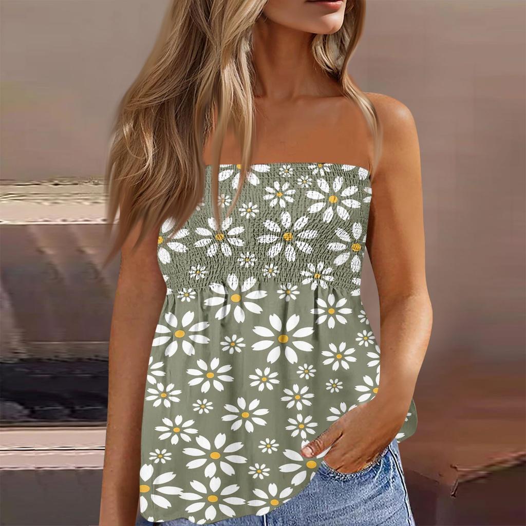 Tube-Tops für Damen, süßes, sexy, schulterfreies, ärmelloses T-Shirt mit Aufdruck