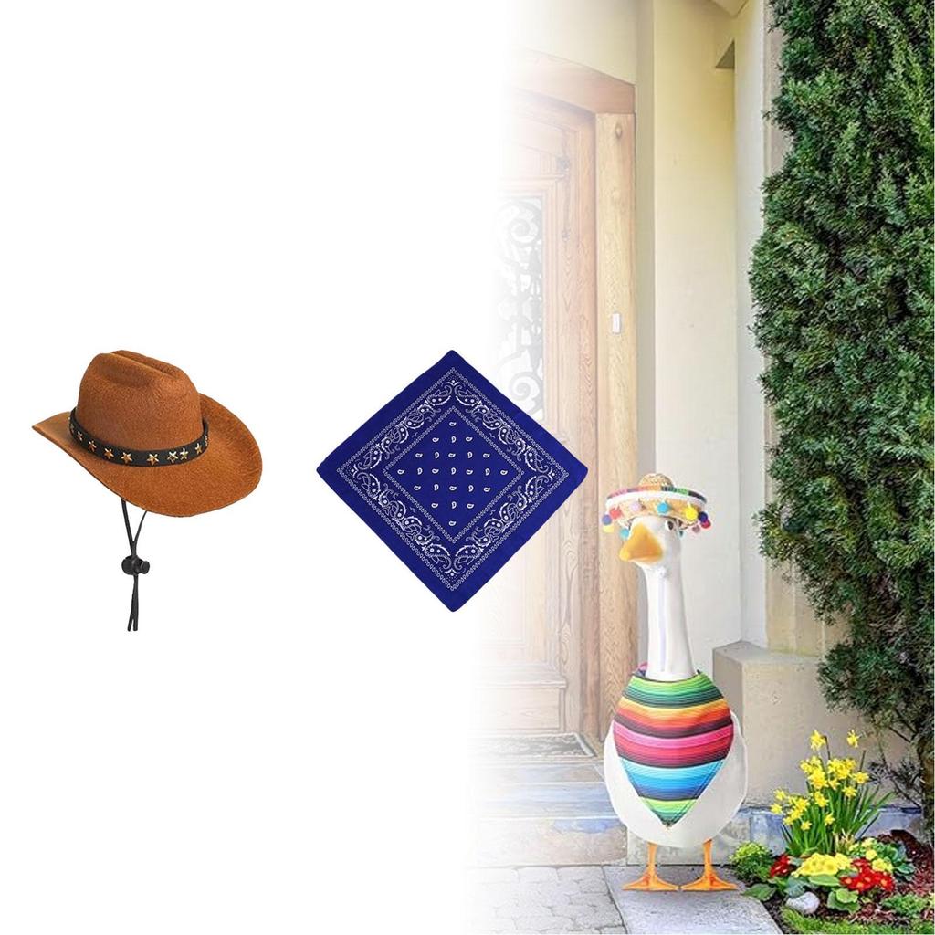 Porch Goose Cowboy Hat and Bandana Scarf Western Theme Outfit for Cement Bird Statue Lawn Patio Decoration