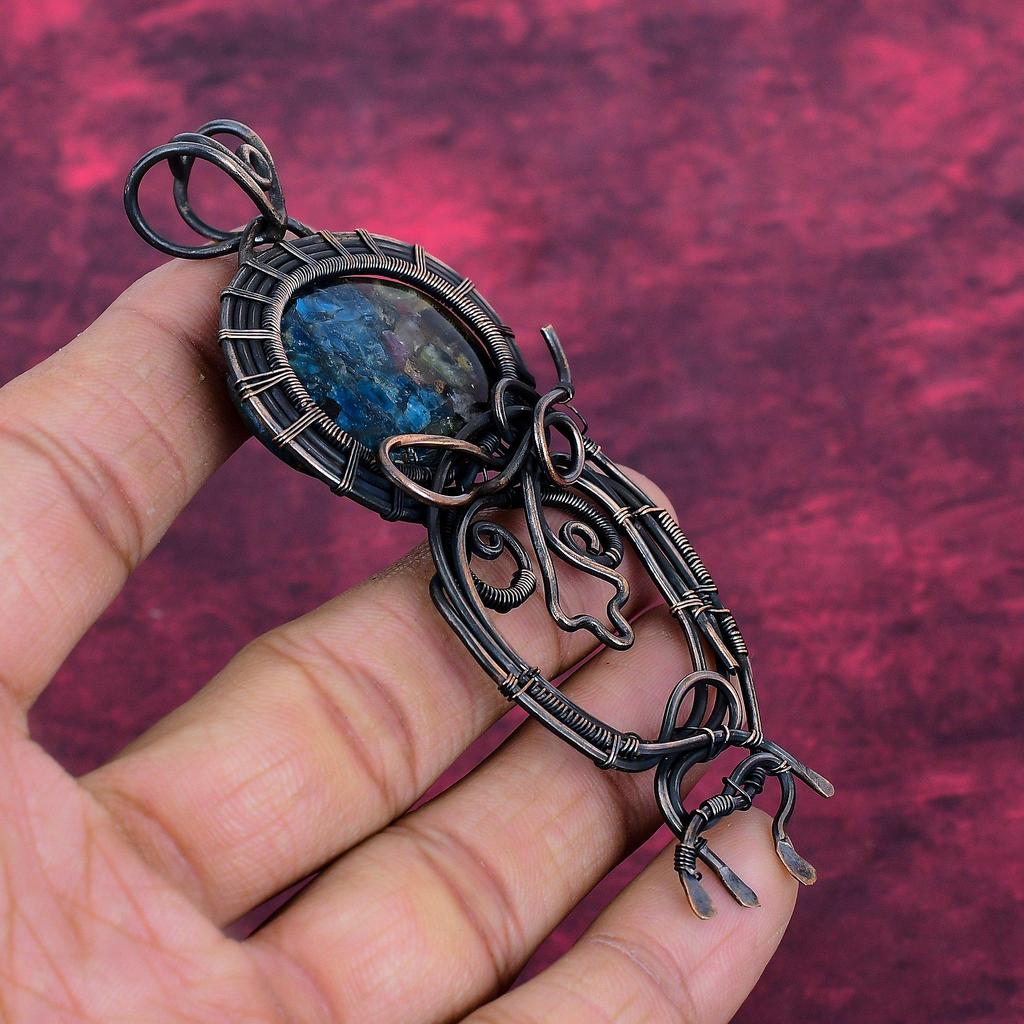 Copper Watermelon Tourmaline Gemstone Pendant Copper Wire Wrapped Dainty Pendant