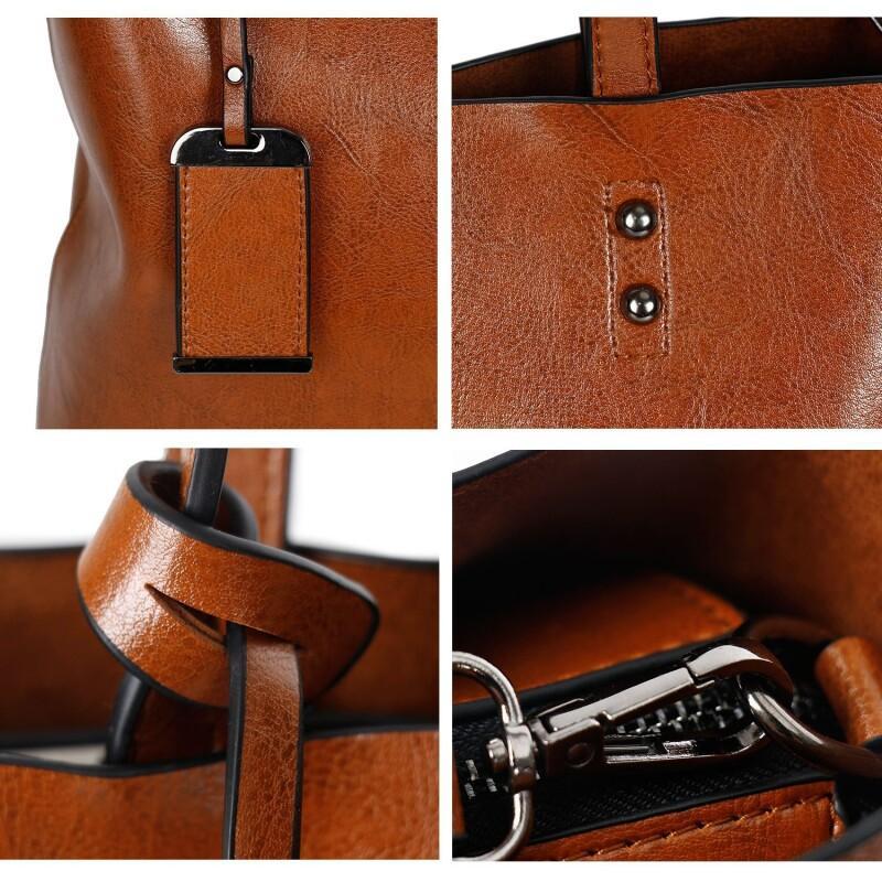 New Fashionable Simple Large Capacity Tote Bag Versatile Casual Retro Women's Handbag Oil Wax Leather Designer Shoulder Bag