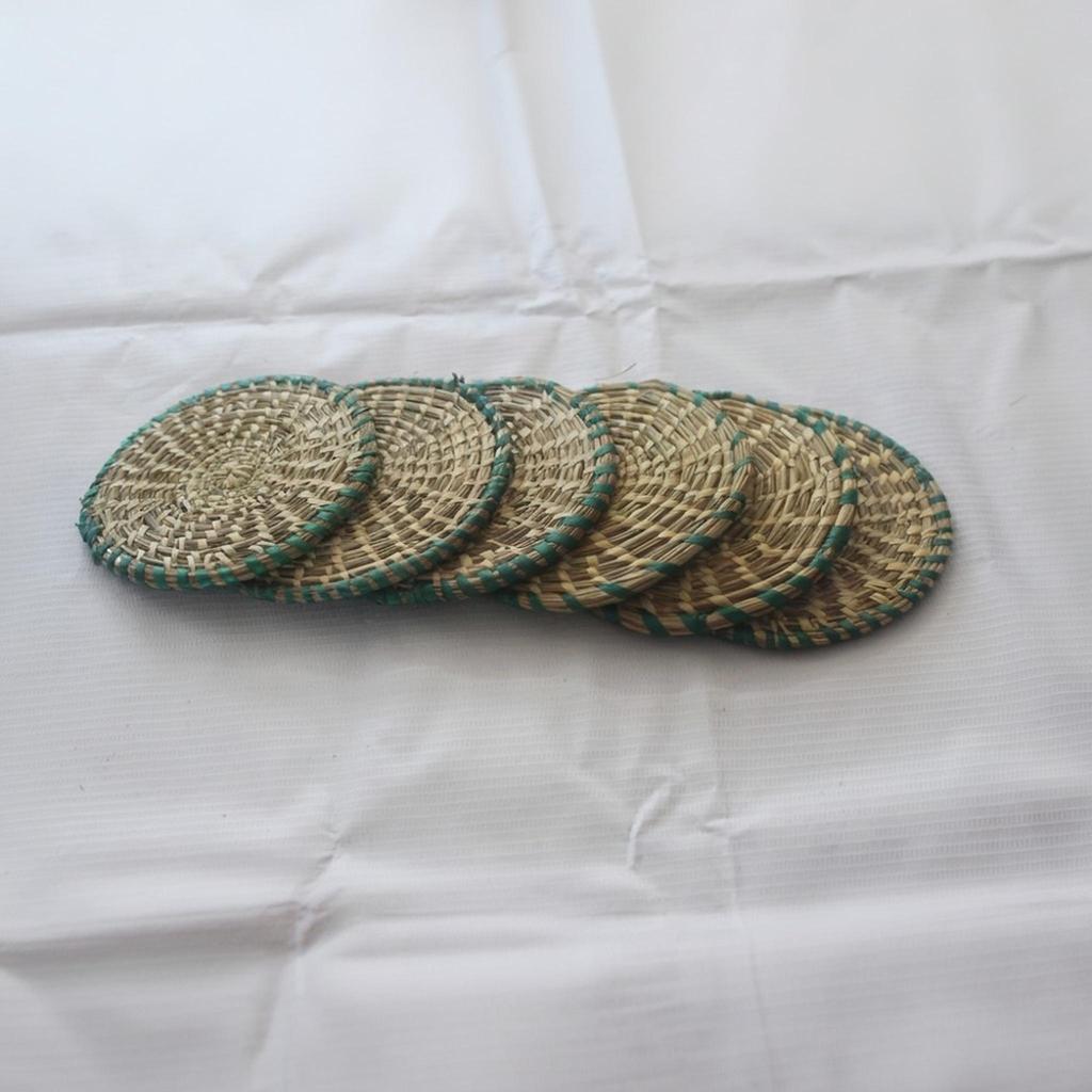 Woven Straw Green Lining Eco-friendly Coasters