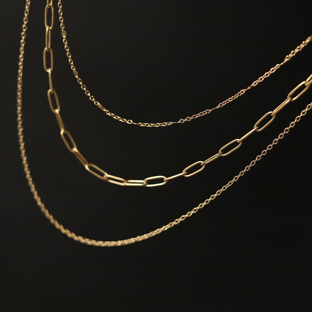 Joolim Jewelry 18K Gold Plated Triple Layered Three Layers Mixed Link Chain Necklace Stainless Steel Jewelry