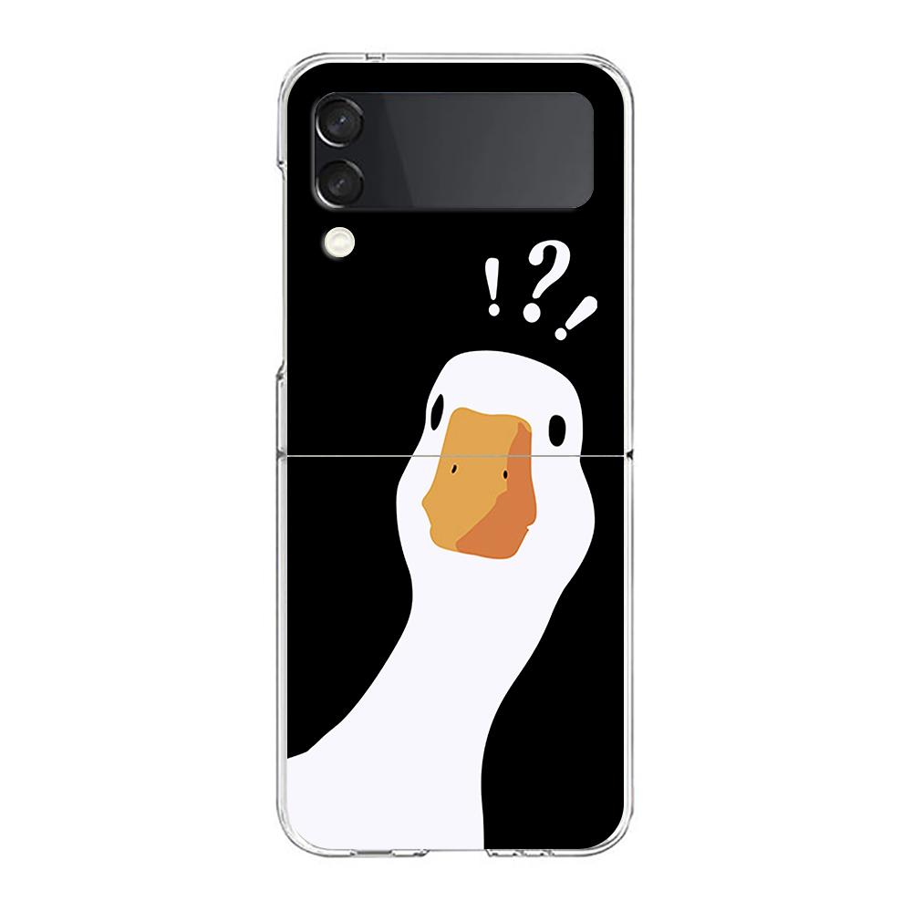 Cartoon Doubt Duck For Samsung Galaxy Z Flip 3 4 5 Hard Folding Clear PC Phone Case For Samsung Z Flip3 Transparent Back Cover