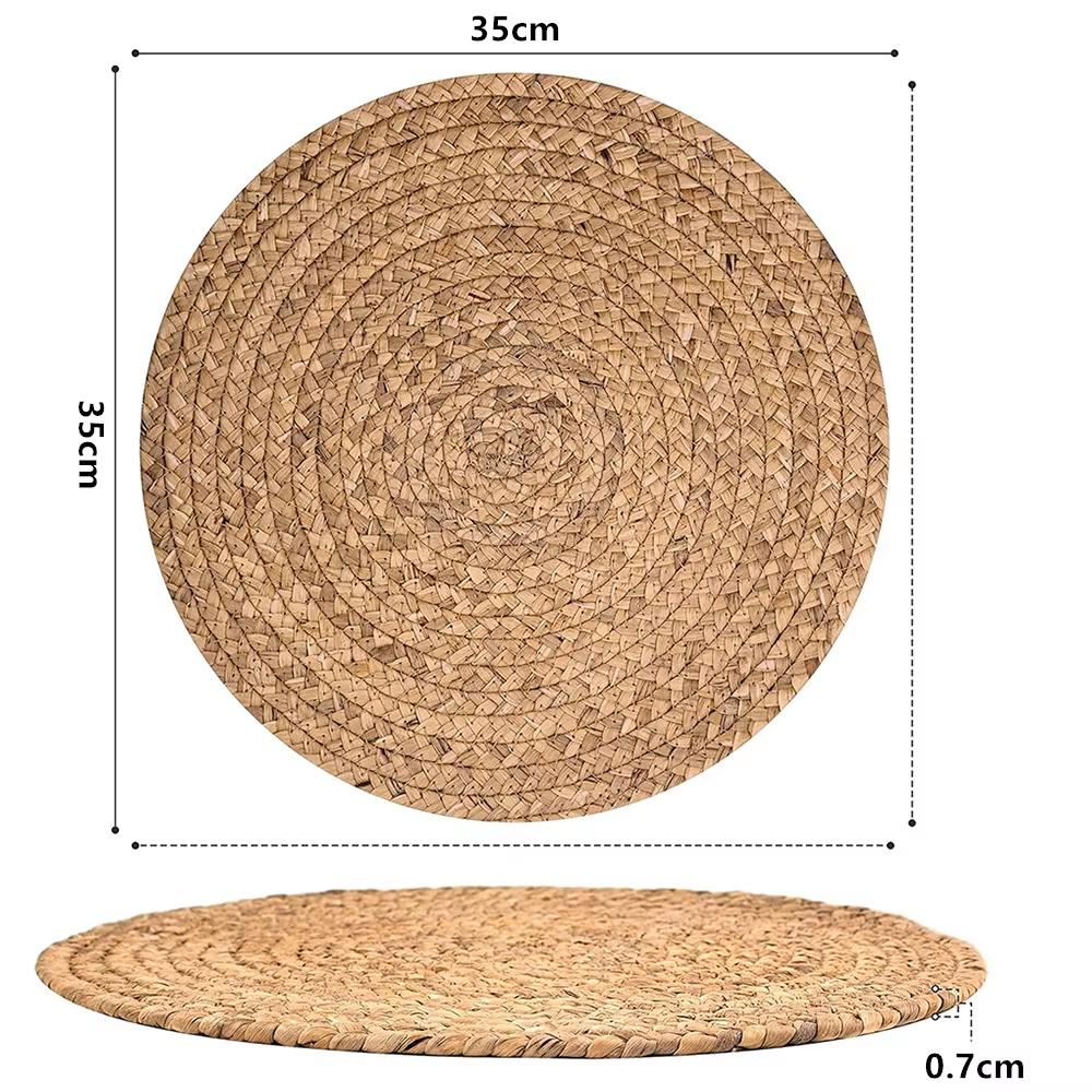Round Woven Placemat Boho Rattan Placemats Natural Water Hyacinth Placemat Farmhouse Weave Place Mats Braided Wicker Table Mats