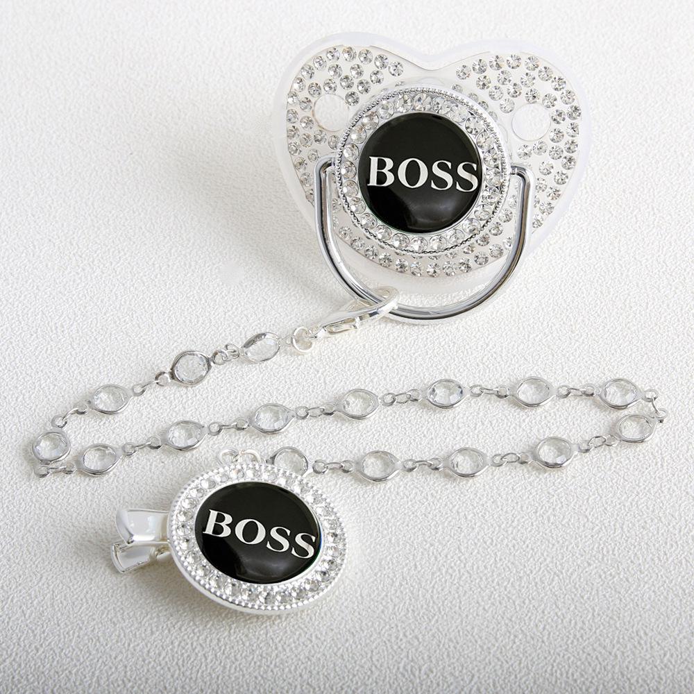 Gold Diamond Pacifier with Chain Clip