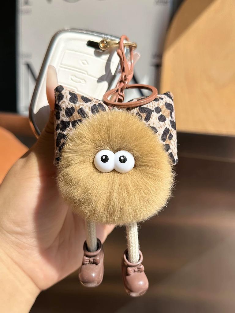 Imitation Rex Rabbit Fur Small Briquettes Plush Car Keychain Pendant Handmade Cute Cute School Bag Pendant Keychain