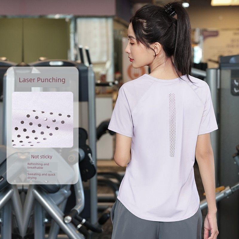 

9276 Дышащая Быстросохнущая Одежда Одежда для Йоги Женский Топ с Коротким Рукавом Высококачественная Повседневная Прилегающая Для Похудения Спорт на Открытом Воздухе Бег Lotus root starch M