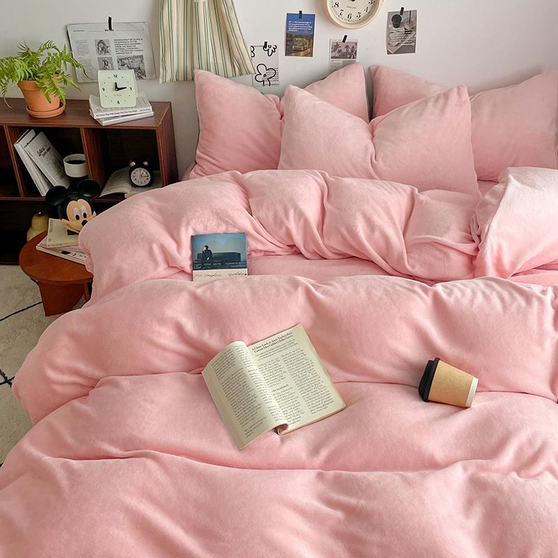 Pink Thick Milk Velvet Duvet Cover, Autumn and Winter Warm Comforter Cover, Reversible Soft Solid Color Bedding Quilt Covers 1pc