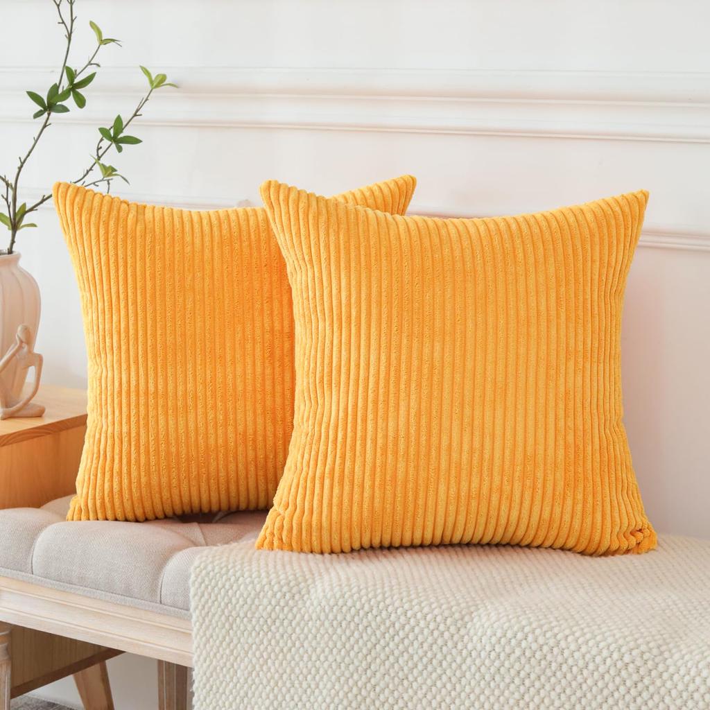 Otostar 45x45cm Nordic Style Corduroy Striped Cushion Set of Stylish and Cute Modern Design with Zipper Sofa Cushion Covers Orange Covers, 2, closure,