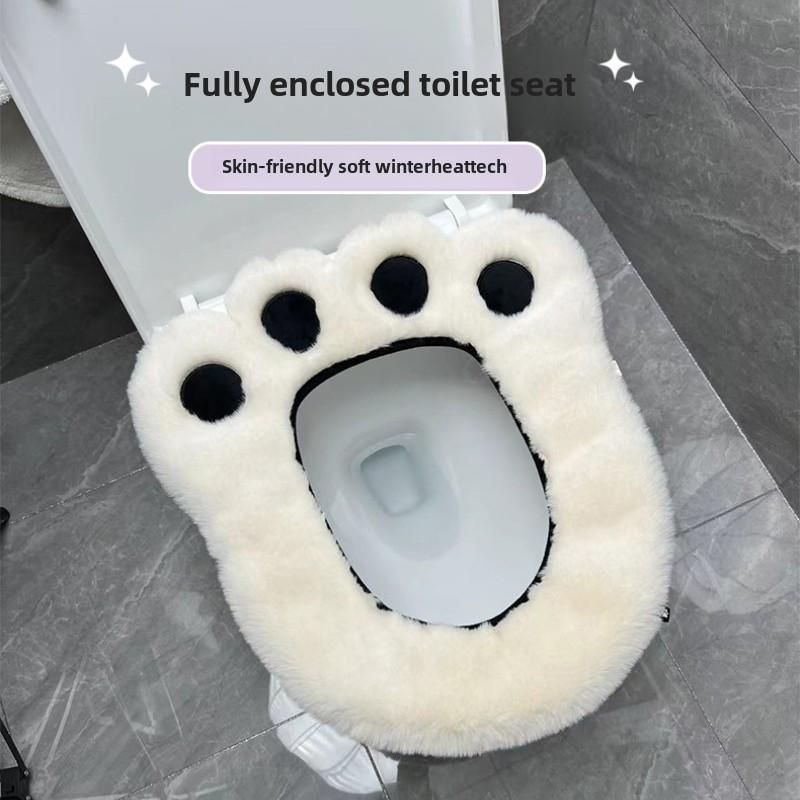 Niedlicher Bärenpfoten-Cartoon-Toilettensitzkissen, Vier Jahreszeiten Universal, Toilettensitzpolster, Klebematte für den Heimgebrauch