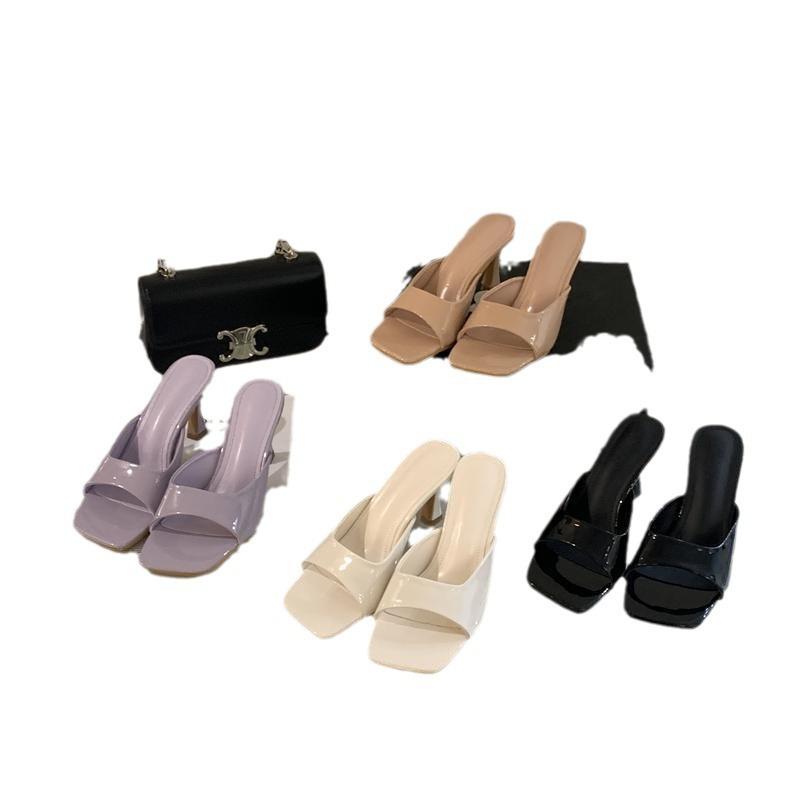 High heels women's summer 2025 new retro square head stiletto sandals niche design women's slippers outside