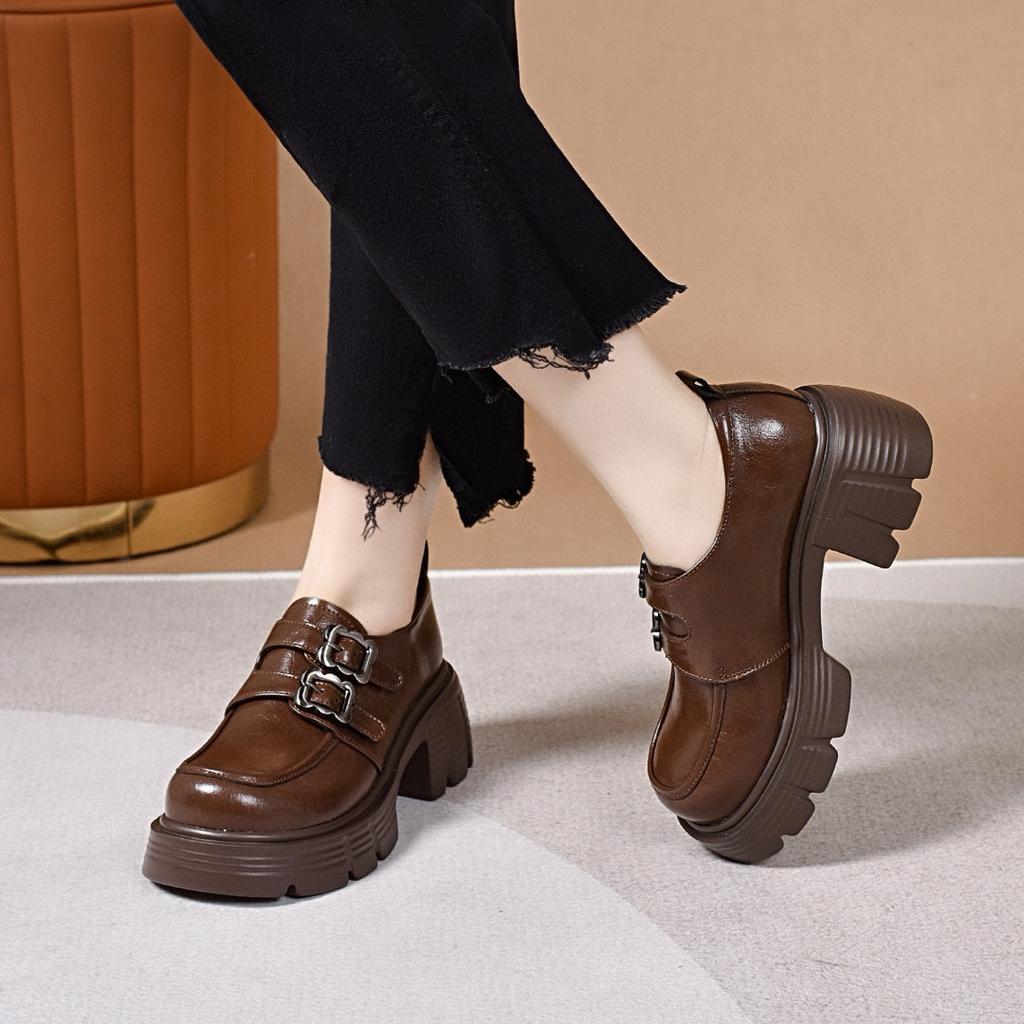 Platform shoes women's spring new double-breasted round head muffin shoes college style one-pedal women's single shoes