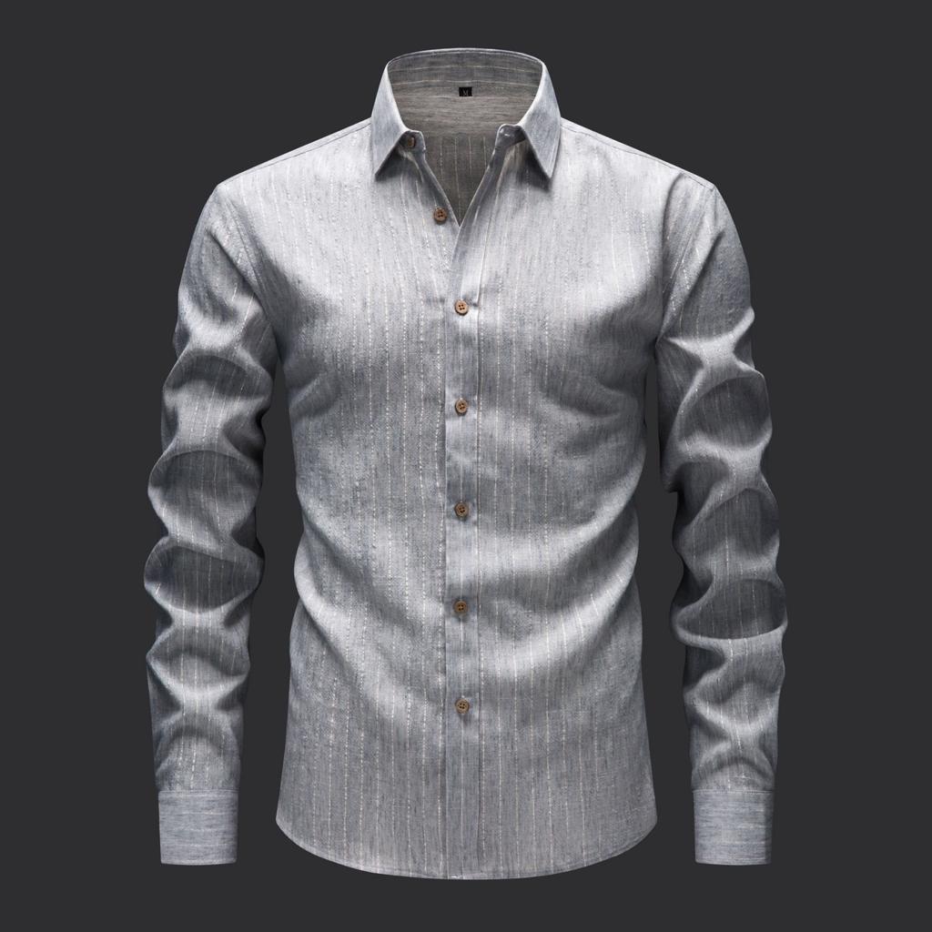 Men's Casual And Trendy Digital Print Gold Thread Striped Long-sleeved Lapel Button-down Shirt